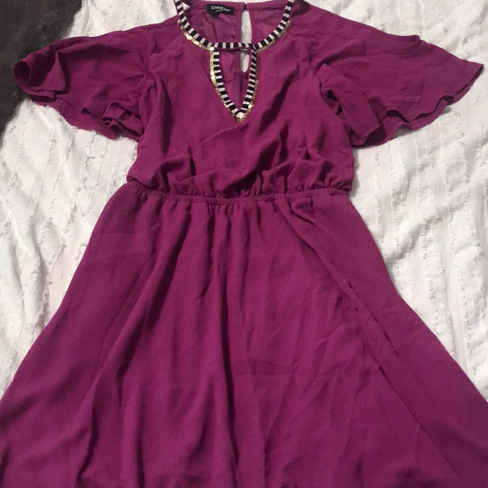 Bebe mid dress off shoulder medium purple